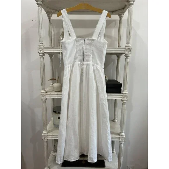 Reformation Tagliatelle Linen Dress In White Size 8 - Picture 10 of 10